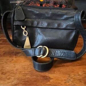 Americana by Sharif Black Leather Crossbody Bag – Adjustable Strap